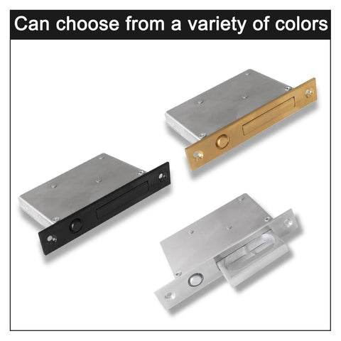 Different colors of Pocket Door Edge Pull Sliding Door Handle With Embedded Hidden Pocket Design, showing black, brass, and silver options.