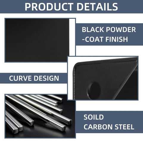 Close-up of 3-Way Right Angle Pergola Corner Bracket Kit details, showing black powder-coat finish, solid carbon steel.