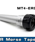 Solid MT4 MTA4 Morse Taper Collet Chuck Holder Fits ER32 Lathe And Mill Tooling with silver and black finish.