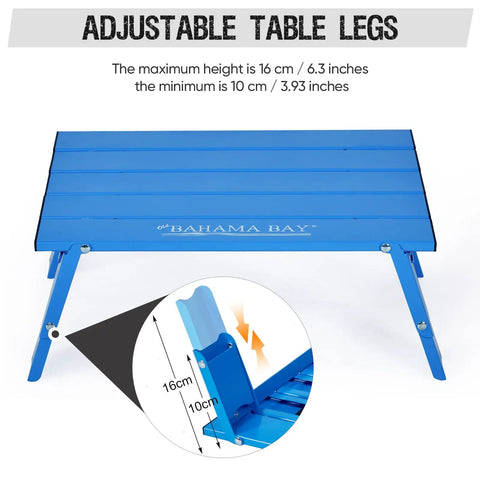 Ultralight Aluminum Mini Table With Adjustable Retractable Legs, 66 Lb Capacity, foldable beach picnic table for camping, detail