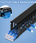 Four Pack 19 Inch 1U Server Rack Cable Management Kit With 24 Slot Horizontal Cable Raceway Gear in use, showing neat cables