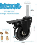 Three Inch Stem Caster Wheels With Safety Dual Locking And Heavy Duty Threaded Stem Three Eighths By Sixteen Inches By One Point Five Inches