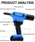 Cordless Brushless Electric Rivet Gun With Reliable Lithium Power And Ultra Quiet Auto Feed for seamless metal fastening projects.