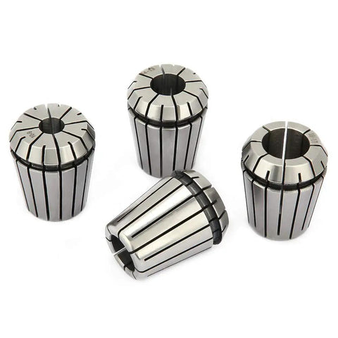 Rock Solid 8 Piece ER32 Spring Collet Chuck Set Forged From Heavy Duty Manganese Steel For CNC Milling And Lathe Work Precision Grip Shock Resistant Tool Holder angled view of four ER32 collets