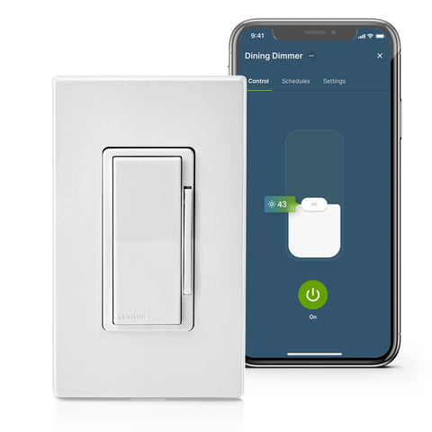 Slick WiFi Smart Dimmer Switch With Hassle Free App Control Smooth Fade Dimming And Remote Vibe Tweaks For Home And Office In Classic White Decorator Wall Plate with smartphone app interface.