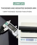 Solid Brass 8 Inch Matte Black Shower Arm With Flange Replacement measured at 1.8mm thickness showing weight on scale