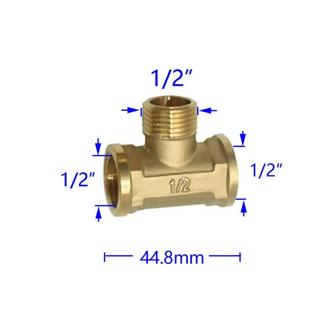 Brass One Half Inch Threaded Hose Connector Tee Joint Three Way Water Divider Pipe Fitting Adapter Set Of 10 Yellow Silver Plated, 1/2 inch