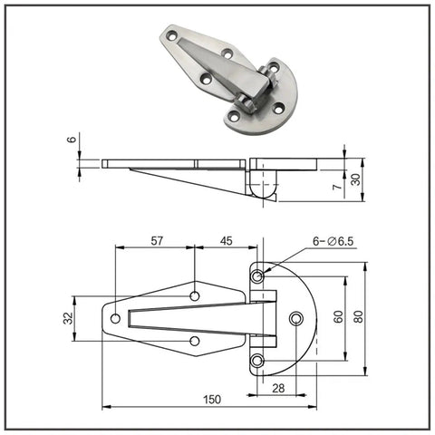 Real Deal 304 Stainless Steel Large Mechanical Equipment Hinge With Thickened Casting For Heavy Duty Industrial Doors technical drawing.