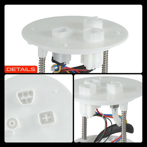 Heavy Duty Electric Fuel Pump Module Assembly Drop In Replacement For Lexus RX350 And Toyota Highlander top view showing connectors and wiring.