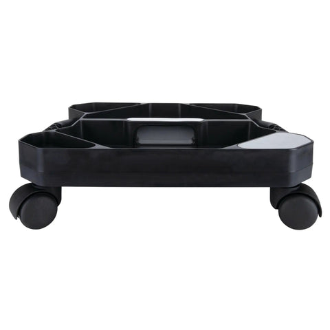 Front view of Rolling Tool Creeper Caddy Tray With Five Compartments For Mechanic Garage And Workshop Organization Durable Black 17.13 By 15.75 By 4.75 Inches Mobile Rolling Tool Storage Tray.