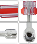 Close-up of 6mm Hex Socket Wrench and Screwdriver Set with Cushion Grip, showing red handle and high carbon steel construction.