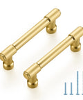 Pro Grade Brushed Gold Cabinet Handles And Sleek Modern Pulls With A Straightforward Three Inch Hole Center Spacing Heavy Duty Zinc Frame For No Fuss Installation And Sharp Home Refresh Smooth Glide Two Pack, two handles with screws.