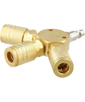 Three Way Brass Pneumatic Manifold With Quick Connect Brass Couplers For Seamless Air Lines In The Shop Or Garage