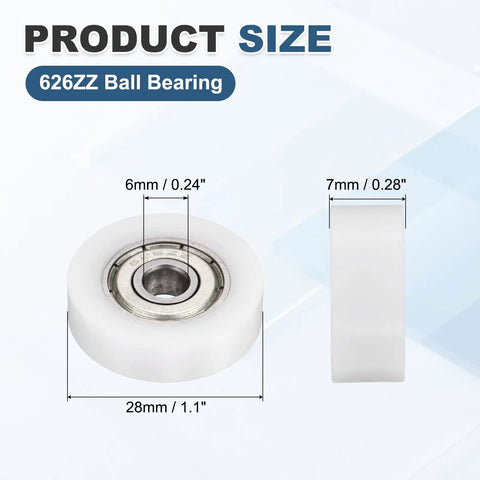 10 Piece Nylon Track Rollers 6Mm Bore 28Mm OD Heavy Duty Linear Glides Silent Sliding Hardware For Pocket Doors And Tool Racks Smooth As Butter Performance With Zero Sweat. Detailed view showing dimensions and bearing.