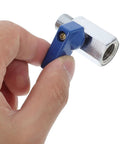 Hand holding One Quarter Inch NPT Solid Brass Mini Ball Valve Female Male Adapter With Easy Grip Lever Handle.