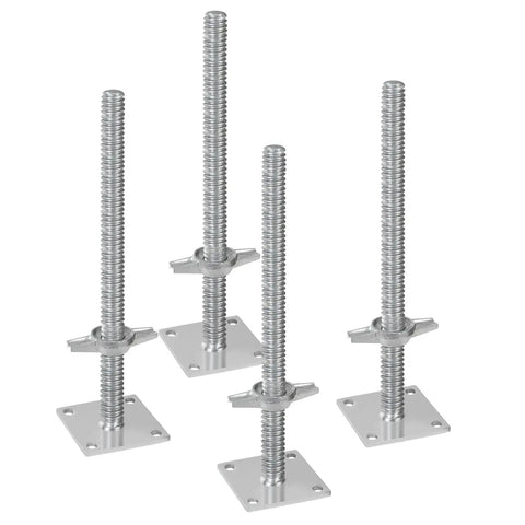 Four Pack Beefy Adjustable Leveling Jacks For Baker Style Scaffolding, 18.2 Inch Height Range, 3307 Lb Total Load Capacity