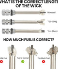 Infinity Lighter Forever Match with correct wick and fuel amounts, showcasing optimal and incorrect lengths and fuel levels.