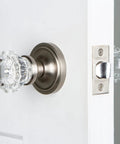 Classic Rosette With Crystal Door Knob For Vintage And Modern Doors With Retro Charm And Elegant Antique Style Hardware, side view on door