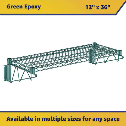 Two Pack Green Epoxy Wire Wall Mounted Shelves Nsf Certified Heavy Duty Steel Storage Rack For Commercial Kitchens 12" x 36" size