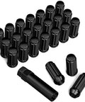 Heavy Duty 24 Pack 14Mm X 1.5 Wheel Lug Nuts With Conical Seat And Long Extended Spline Design In Matte Black Finish Fits Six Lug Aftermarket Rims Comes With Socket Key For Rock Solid Grip - Set of matte black lug nuts with socket tool.