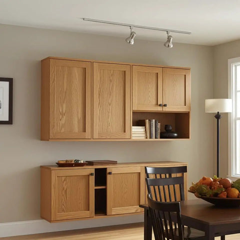 Killer Unfinished Oak Shaker Kitchen Cabinet Door Replacement 14 Width 17 Height mounted on modern kitchen wall.