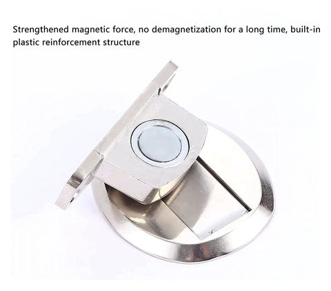 Solid Black Magnetic Door Stopper With Strong Stainless Steel Hold For Walls And Skirting To Prevent Slamming Doors In Homes Offices And Apartments Using Heavy Duty Design, showing strong magnet detail.