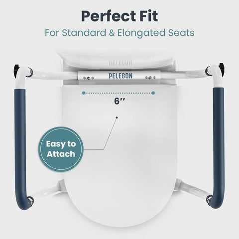 Adjustable Toilet Safety Rail With Rock Solid Stability And Hella Strong Build For Seniors And Elderly Adults Featuring No Fuss Mounting and smooth use on standard and elongated toilet seats.
