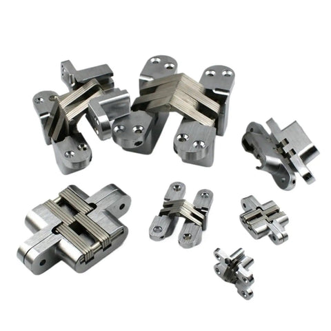 Two Piece Set Premium 304 Stainless Steel Hidden Cabinet Hinges Beefy Rock Solid Invisible Concealed Door Hardware For Slick Kitchen Furniture Upgrade And Smooth Swing Setup With Zero Gap Alignment, multiple hinge styles.