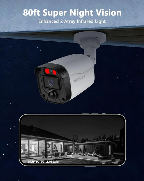 5MP Full HD Wired Outdoor Security Camera System For 24 Seven Home Surveillance With IR Night Vision Up To 80 Feet And Weather Ready Cameras With Plug And Play Setup showing night vision capability.