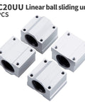 Four Pack Linear Motion Bearing Slides SCS20UU 20mm Length For CNC Machines And 3D Printers Pro Grade Precision Tooling Rails Slick Guide Blocks For DIY Projects And Robotics, 4 aluminum blocks