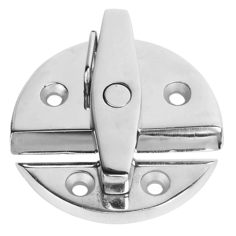 Solid As A Rock Heavy Duty Marine Boat Door Catch Latch With Mirror Polish 316 Stainless Steel round twist lock close-up view.