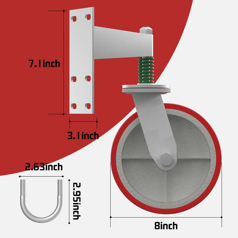 8 Inch Gate Wheel Heavy Duty Fence Gate Caster Up To 800 Lb Capacity 360 Degree Rotation Spring Loaded with dimensions