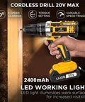 20V Cordless Drill And Screwdriver Combo Kit With Battery Charger, 2400mAh, LED light, hand-held use for wood and metal.
