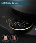 Close-up of LED digital screen on Gooseneck Electric Kettle With Precise Temperature Control Within One Degree Fahrenheit, 1500W Fast Heat.