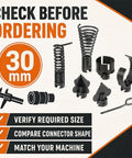 Seven Piece Drain Snake Auger Cutter Replacement Head for 30mm pipes, featuring steel coils and serrated blades for clogs.