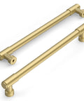 Top Shelf 10 Pack Brushed Gold Cabinet Pulls With 10 Inch Hole Center For Kitchen And Bathroom Slick Modern Drawer Handles Easy Install Heavy Duty Home Upgrade - Brushed gold drawer pulls on a white background.