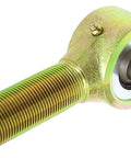 Badass 2 1/2 Inch Narrow Forged Johnny Joint Rod End For Custom Whip Building And Tight Suspension Tuning Setup With 2 625 By 562 Ball And 1 1/4 12 RH Thread Shank Upgrade close-up showing gold zinc coating and threaded shank.
