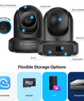Top Tier 4 Megapixel Indoor Wireless Security Camera With Slick Pan And Tilt Delivers Quick Two Way Audio And Relentless Night Vision For Zero Stress Remote Home Surveillance Wide 90 Degree Angle Pack Of 12 showing back and side features.