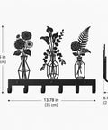 Knockout Premium Decorative Floral Metal Wall Coat Rack Featuring Six Heavy Duty Hooks And Matte Black Finish, 35x24cm, for entryway gear.