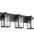 Black Vanity Light For Bathroom Industrial Farmhouse Wall Mount Fixture With Dimmable E26 Socket, three clear glass shades