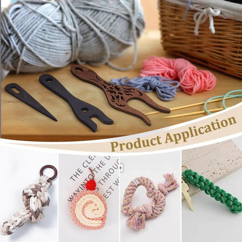 Three Piece Wooden Knitting Fork And Weaving Tools Kit With Lucet Fork For Bracelet And Necklace Braiding DIY Projects