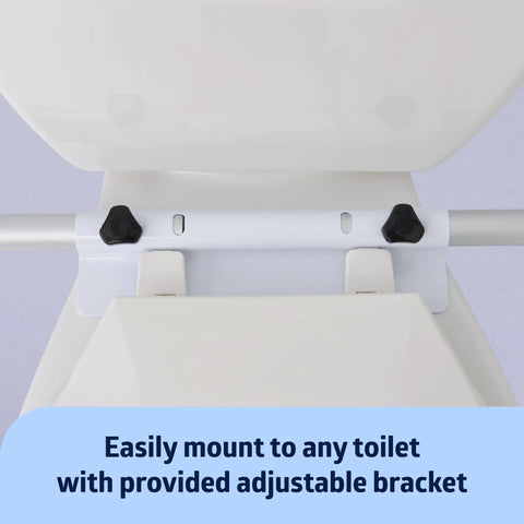 Rock Solid Aluminum Foldable Toilet Safety Rail With Sweet Comfort Handles Quick Height Adjustments Universal Fit For Standard Or Raised Seats No Sweat Drop In Setup Senior Support For Post Surgery Recovery adjustable bracket on toilet for easy installation.