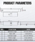 Product parameters diagram for Knockout Beefy Hydraulic Linear Actuator Generating A Tough 1700 Lbs Push Force With IP65 Rain Guard Setup For Trailer Ramps Farm Tool Hauls And Job Sites.