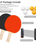 Portable Ping Pong Paddle Set With Retractable Net 2 Rackets 3 Balls Carry Bag showing rackets, net and balls