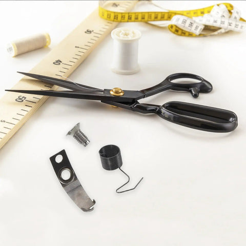Sewing Machine Replacement Screws And Springs Set For Needle Plate And Bobbin Case Metal Heavy Duty Fasteners DIY Installation Fix It Ready Easy Repair Parts For Home Sewing Projects, with scissors and tape measure