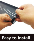 Installing Four Pack Heavy Duty 1U Vented Cantilever Server Rack Shelf With Rock Solid 10 Inch Depth with a tool.