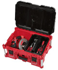 Heavy Duty Packout Tool Box For 22 Inch Modular Storage System With Organizer Tray And Metal Reinforced Corners Polymer Construction Compatible With 48-22-8425 Stackable Durable Carry Handle Designed For Tough Jobs, open with tools inside