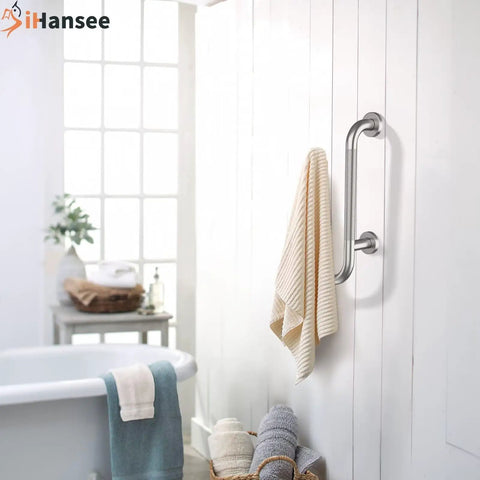 Built Tough 16 Inch Toilet Grab Bar Featuring Hefty Knurled Grip And Convenient Towel Hook For Senior Bathroom Safety in modern bathroom.