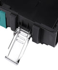 Close-up of the secure latch on the No Sweat Stackable Toolbox With Secure Latch And Custom Gear Sorting Tray Setup.