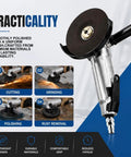 Big Dog 5 Inch Pneumatic Air Angle Grinder Heavy Duty Power Tool For Metal Cutting Welding Prep Grinding And Polishing Knocks Out Rust And Paint Fast Rock Solid Workshop Essential with cutting, grinding, polishing capabilities.